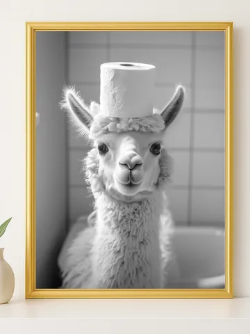 Funny Llama Bathroom Wall Art, Cute Alpaca with Toilet Paper Print, Farm Animal Humor Décor, Rustic Boho Digital Download