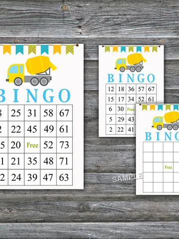 Concrete mixer bingo cards,Construction bingo game,Concrete mixer Printable bingo cards,60 Bingo Cards,INSTANT DOWNLOAD $3.95