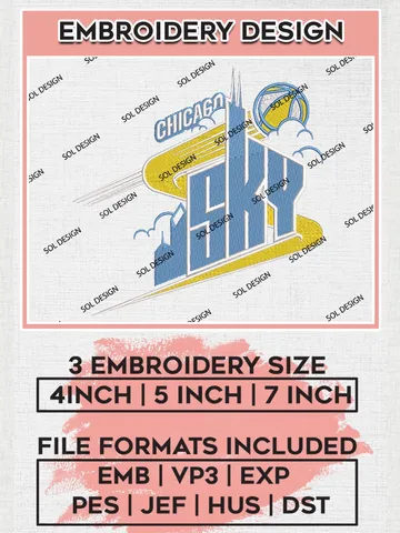 Chicago Sky Logo Embroidery Files, WNBA Chicago Sky Team Embroidery Designs, Basketball Teams, WNBA Machine embroidery designs, Digital Download $6.99