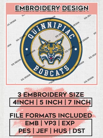 NCAA Quinnipiac Bobcats Round Logo Embroidery, NCAA Quinnipiac Bobcats Embroidery Design files, NCAA Teams, NCAA Machine embroidery designs, Digital Download