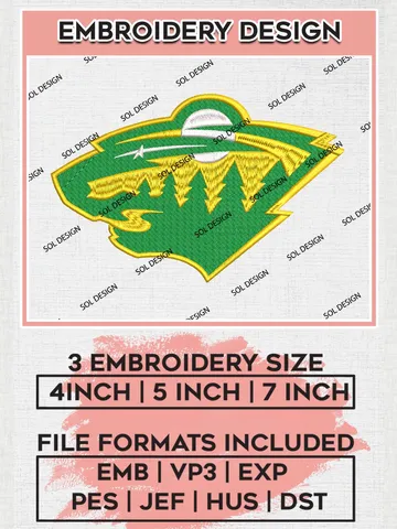 Minnesota Wild Mascot Logo Embroidery Designs, NHL Minnesota Wild Logo Embroidery Designs, Hockey Team Logo Emb Files, NHL Wild Logo, Machine embroidery Files, Digital Download $6.99