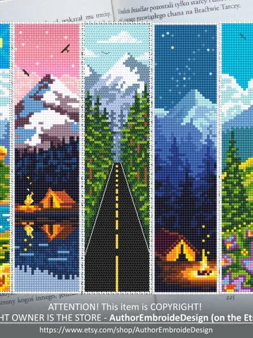 Nature Bookmark set cross stitch pattern download PDF Handmade bookmark pattern digital PDF, Camping cross stitch, Mountain landscape #B115 $17.45