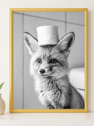 Funny Fox Bathroom Wall Art, Cute Animal with Toilet Paper Print, Rustic Woodland Humor Décor, Digital Download