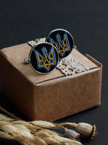 Ukrainian cufflinks coat of arms blue yellow Ukraine tryzub gift for father Patriotic cuff links trident