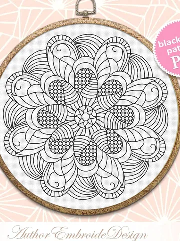 Geometric mandala blackwork pattern PDF Blackwork mandala embroidery download PDF, Backstitch chart, Mandala cross stitch, Home decor #W29 $4.60