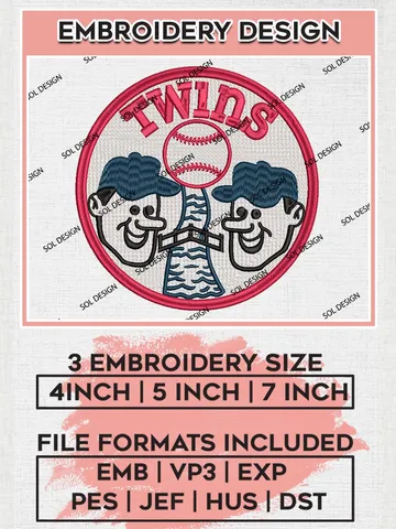Funny Minnesota Twins Baseball Team Logo Embroidery Design Files, MLB Minnesota Twins Team Embroidery, MLB Teams, 3 sizes, MLB Machine embroidery designs, Digital Download $6.99