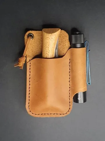 Folding Knife Leather Sheath for Flashlight, EDC pocket organizer for everyday carry, Handmade leather belt sheath