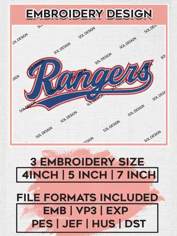 MLB Rangers Wordmark Logo Embroidery Files, MLB Texas Rangers Team Embroidery, MLB Teams, 3 sizes, MLB Machine embroidery designs, Digital Download $6.99