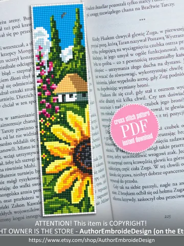 Bookmark village cross stitch pattern PDF Handmade bookmark flowers embroidery beginners Ukraine digital downloads Nature xstitch chart #B32 $4.40