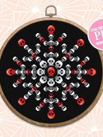 Skull snowflake cross stitch pattern download PDF Gothic Christmas cross stitch, Halloween embroidery, Cross stitch mandala Skull decor #N67 $4.60
