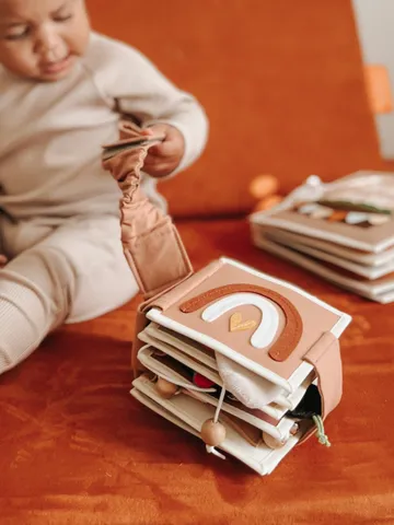 quiet book mini, baby toys 6-12 months, fabric silent activity busy book, boho rainbow baby shower, neutral baby gifts kinderkrama $70.00