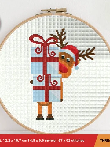 Christmas Deer Cross stitch pattern | Embroidery Pattern | Instant Download | Embroidery Designs | Happy Animal New Year Santa Present $5.37