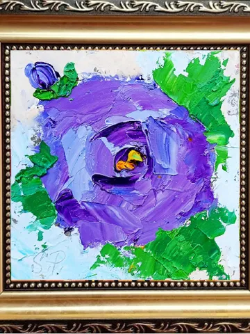 Rose Painting Cornflower Original Art Impasto Oil Painting 4x4 Impasto Rose Wall Art Floral Meadow Painting Field $55.00