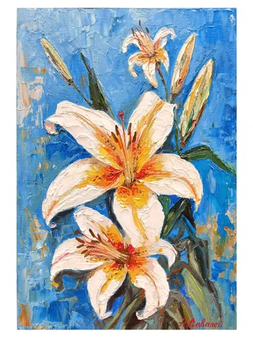 Original Oil Painting White Lilies Floral Painting with White Flowers 12" by 8" (30х20sm ) by OilPaintingNatali $60.00
