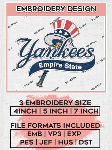 Yankees Empire State Logo Embroidery Files, MLB New York Yankees Team Embroidery, MLB Teams, 3 sizes, MLB Machine embroidery designs, Digital Download $6.99