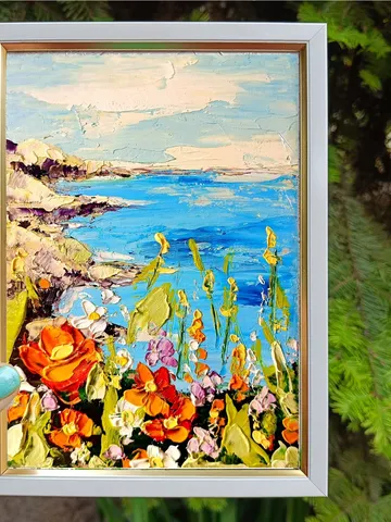 California Poppies Painting Seascape Original Art Meadow Fields Impasto Oil Artwork Landscape Wall Art Gifts by ArtProkopaloSv 7x5 in $44.00