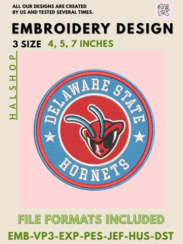 Delaware State Hornets NCAA College Team Embroidery File, Digital Machine Embroidery Design, 3 Sizes Included, Instant Download $6.99