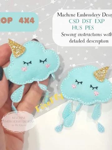 ITH Rainy Cloud Hair Clip Embroidery Design & Tutorial, Felt Weather Hair Bow Pattern, 4x4 Hoop DIY Project $5.00