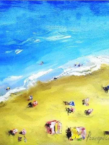 Beach Painting Seascape Original Art 8 by 8 Inches Coast Oil Impasto Painting Florida People on Beach Wall Art by ArtProkopaloSv $64.00