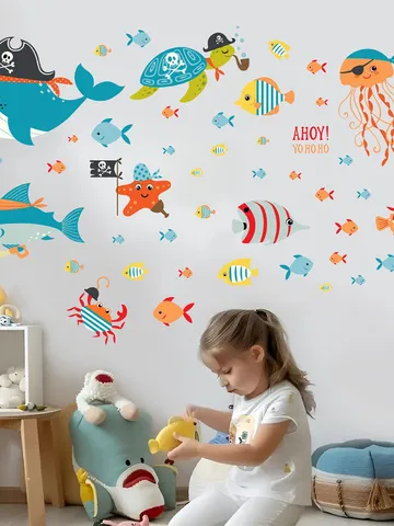 Pirate fish Wall Decal Ocean Sea Underwater Bathroom Kids Stickers el9 $51.99