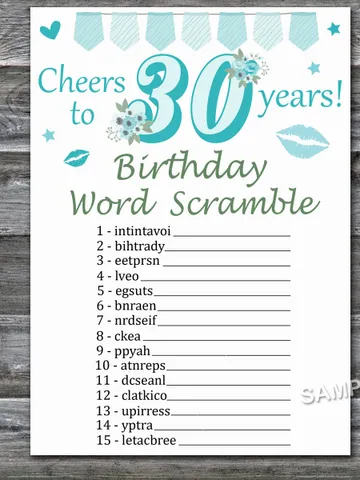 30th Birthday Word Scramble Game,Adult Birthday party game-fun games for her-Instant download $1.50