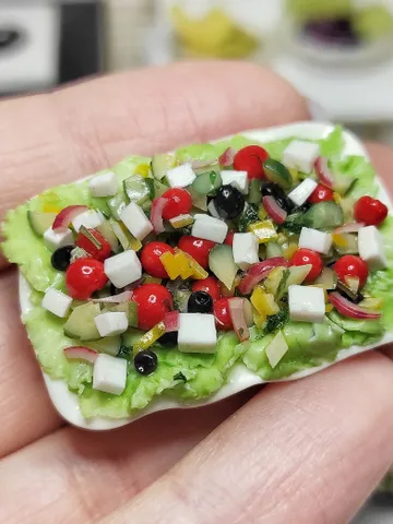 Realistic greek salad - realistic salad - doll food - 1 12 scale - miniature - dollhouse miniature - mini food $19.00