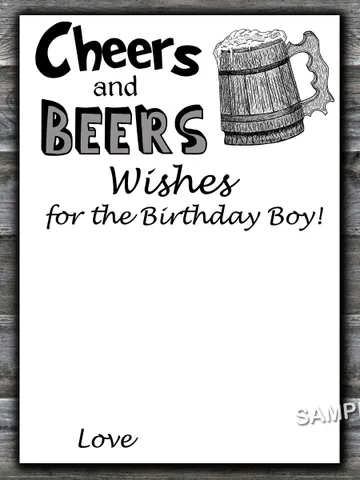 Cheers and beers Wishes for the birthday boy,Birthday Games for Him,Adult Birthday Games,Printable Birthday Games forHim $1.75