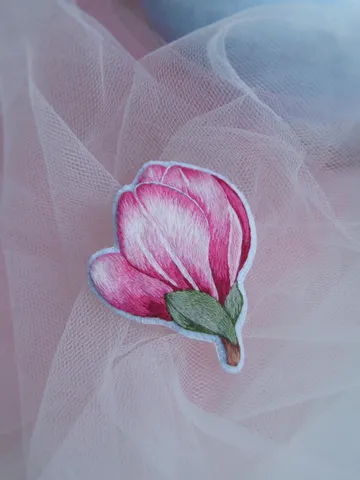 Magnolia Brooch. A pin brooch embroidered with satin stitch. $55.00