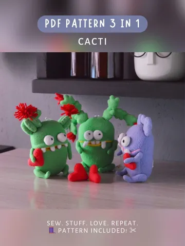 PDF Plush Pattern Bundle β 3 Cactus Toys with Mouth Pocket $22.00