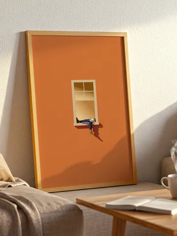 Minimalist Window Art Print, Orange Modern Wall Art, Relaxing Figure Poster, Mid Century Style Digital Download, Abstract Decor $3.99