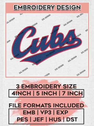 MLB Cubs Wordmark Logo Emb Files, MLB Chicago Cubs Team Embroidery, MLB Teams, 3 sizes, MLB Machine embroidery designs, Digital Download $6.99