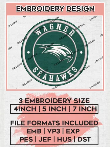 NCAA Wagner Seahawks Round Logo Embroidery, NCAA Wagner Seahawks Logo Embroidery files, NCAA Teams, Machine embroidery designs, Digital Download $6.99