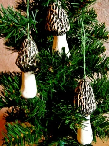 Ceramic morel mushrooms. Christmas tree ornament $28.00
