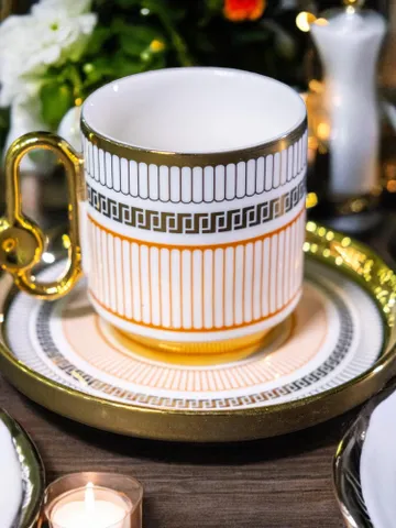 90 ml Creative Handle Elegant Orange & Gold Design Porcelain Coffee Cup Set | Luxurious Durable Cup Set Perfect Gift First Mothers Day Gift $99.99