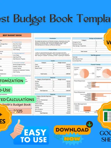 Best Budget Book Template, Monthly Expense Tracker, Financial Planner Spreadsheet, Personal Budgeting Tool, $8.90