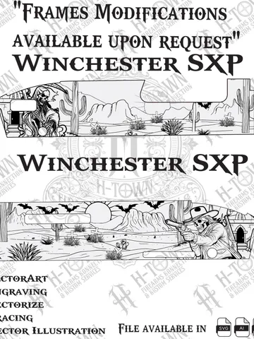Winchester SXP Vector Engraving Design | Desert Cowboy Skeleton Gun Art | SVG/Ai/EPS/Png | Firearm Engraving Vector File