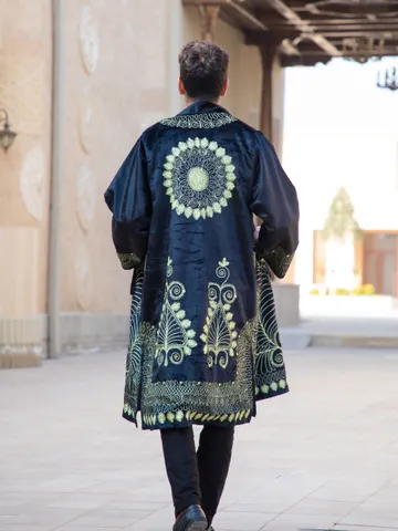 Unique Gold Silk lace embroidery boho kimono coat by order