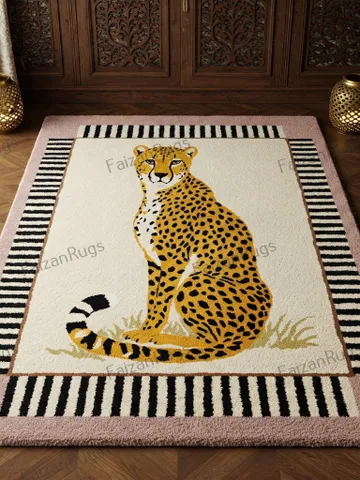 Cheetah rug, modern hand tufted rug, Handmade, Wool rug, rugs for bedroom, customized area rug, Bedroom rug, 9x12 area rug, animal rug, rug. $233.80