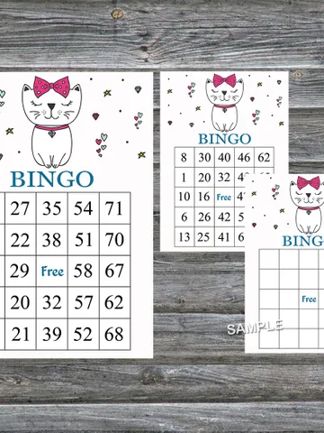Cat or Kitten bingo cards,Cat or Kitten bingo game,Cat or Kitten printable bingo,60 Bingo Cards,INSTANT DOWNLOAD--206 $3.95