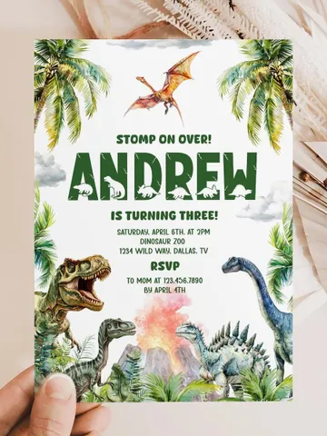 Dinosaur Birthday Invitation, Dinosaur Birthday Party Invite Template, Stomp on Over Dino Birthday, Boy Birthday Invitation Canva Template $7.00