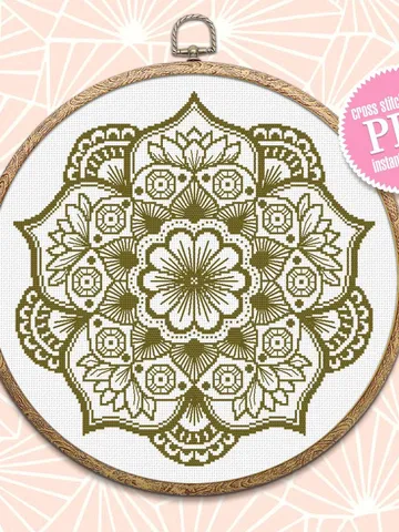 Lotus mandala cross stitch pattern download PDF, Monochrome mandala ornament, Lotus flower cross stitch chart, Mandala pattern PDF #M190 $4.60
