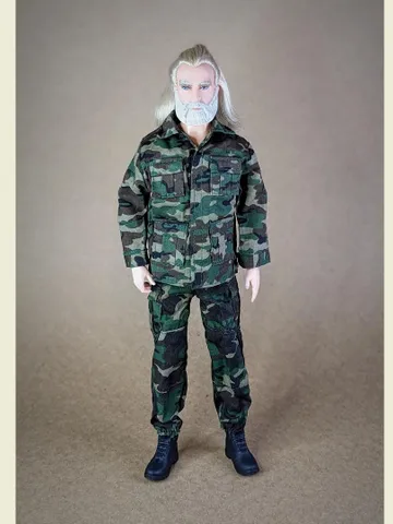 Military-style camo jacket, pants, and backpack for 12-inch fashion male dolls $17.00