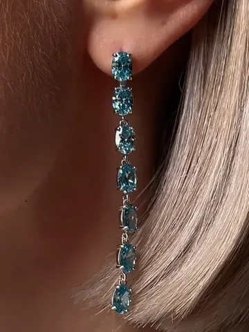 Women's long earrings 925 silver with topaz $115.00