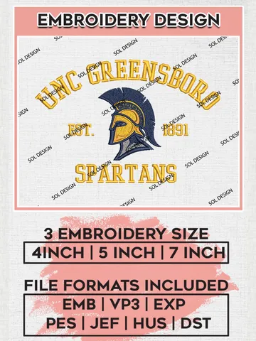 UNC Greensboro Spartans Est 1891 Embroidery Designs, NCAA UNC Greensboro Spartans Team Embroidery, NCAA Team Logo, 3 sizes, Machine embroidery Files, Digital Download $6.99