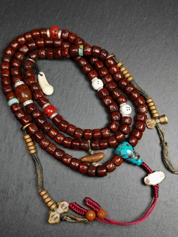 Gandhanra Authentic Tibetan Rosary,Old 8mm 108 Rudraksha Mala Necklace Prayer Beads with Unique Mix of Treasures,Spiritual Gift $699.99