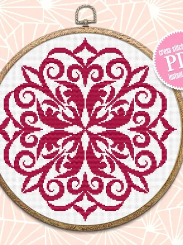 Simple Mandala cross stitch pattern PDF download Flower mandala pattern digital PDF, Monochrome cross stitch chart, Vintage ornament #M158 $4.60