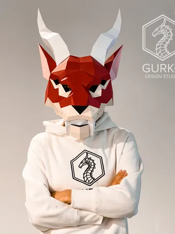 Chimera Mask Papercraft, Digital Template, PDF Download, Gurko, 3D Low Poly Animal Mask, DIY Origami, Pepakura, Paper Mask, DIY Costume $14.00