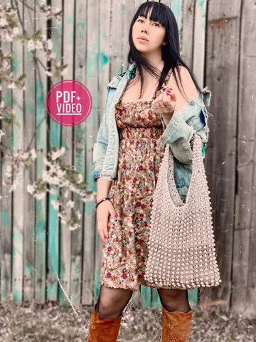 Crochet net bag with beads pattern PDF, grocery bag, market bag, vegan bag, tote bag, farmer bag, eco friendly bag, digital instant $4.50