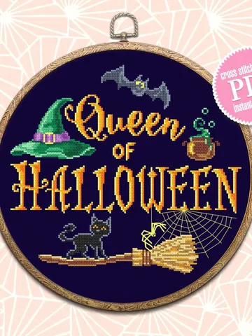 Halloween quotes cross stitch pattern digital PDF Halloween queen cross stitch Halloween embroidery Funny xstitch chart Beginner stitch #H13 $4.60