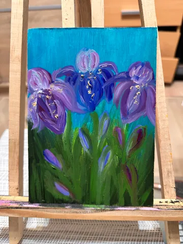 Oil Painting Irises Abstraction Flowers 3D Image of Nature Wall Decor Miniature Cardboard 7x5 inches 18x12 cm New without Frame $39.00